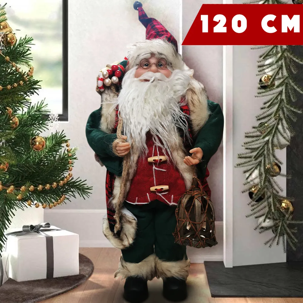 Statuina Babbo Natale Classico 120 cm Verde Rosso Addobbo Natalizio Realistico