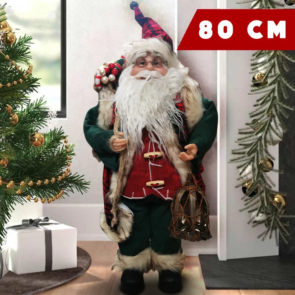 Statuina Babbo Natale Classico 80 cm Verde Rosso Addobbo Natalizio Realistico