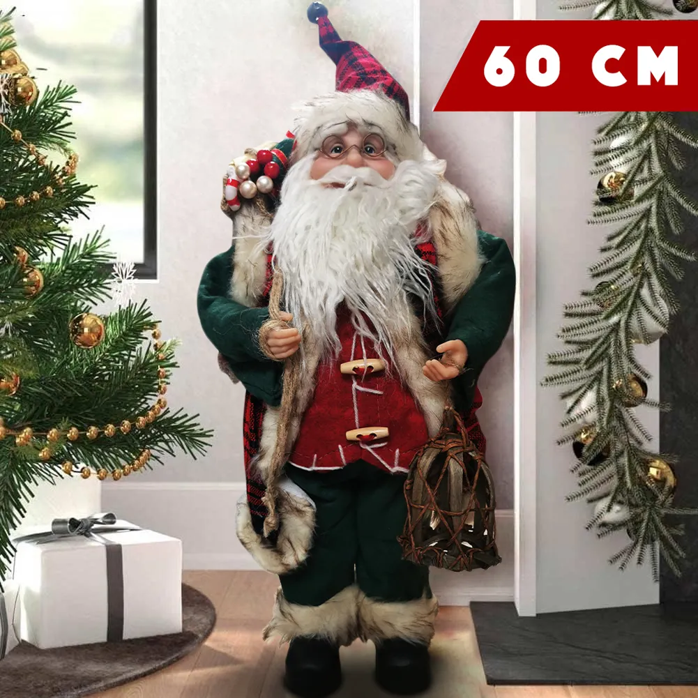 Statuina Babbo Natale Classico 60 cm Verde Rosso Addobbo Natalizio Realistico