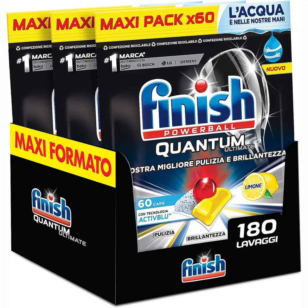 3 x Finish Powerball Quantum Ultimate 60Pastiglie Lavastoviglie Fragranza Limone