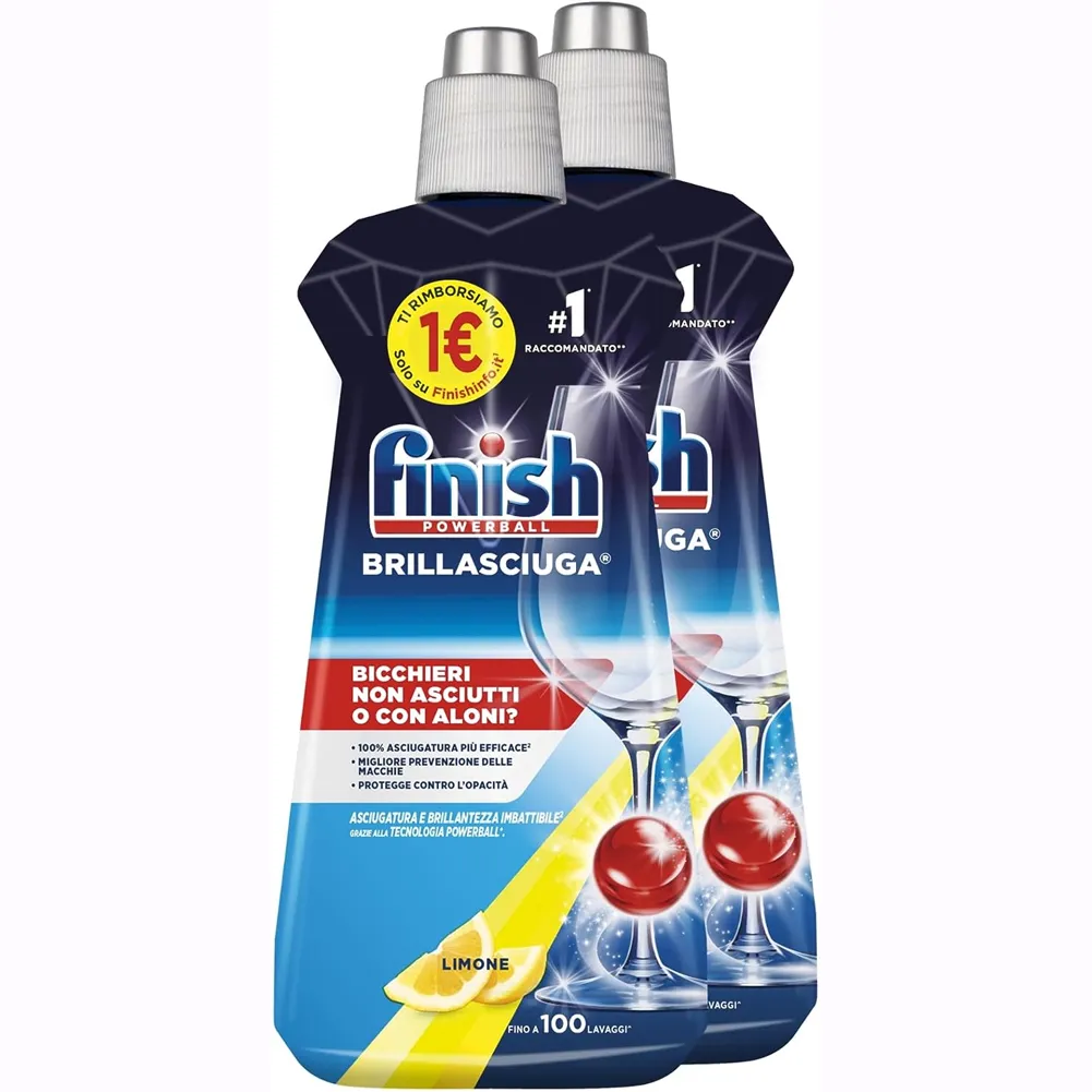 2x500ml Finish Brillantante Lavastoviglie Limone Brillantante Additivo Stoviglie