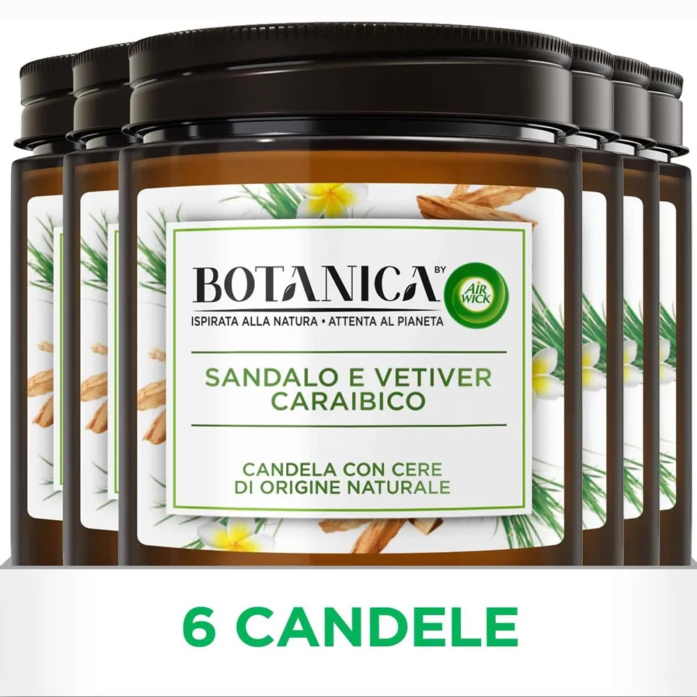 6x250gr Airwick Botanica Candela Profumatore Ambiente Sandalo Vetiver Caraibico