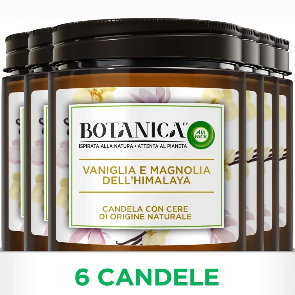 6 x 250 gr Airwick Botanica Candela Naturale Vaniglia e Magnolia dell'Hymalaia