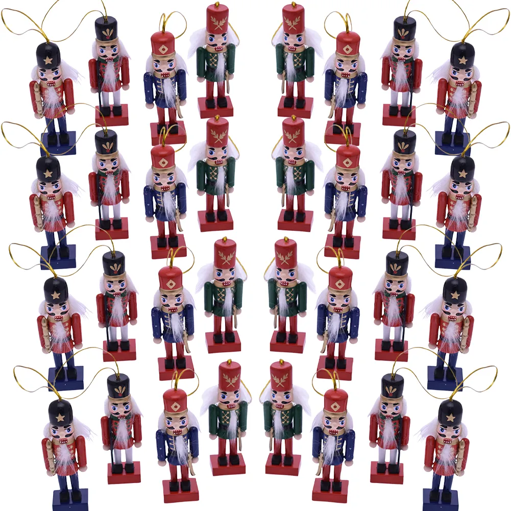 Set 24 Schiaccianoci Appendibili Albero di Natale Soldatini Natalizi Blu e Rosso