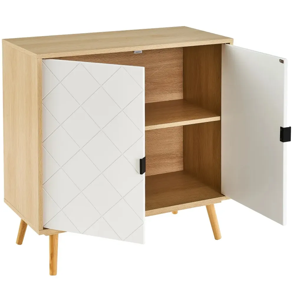 Credenza Armadietto da Soggiorno Camera da Letto Madia 2 Ante Bianco e Quercia