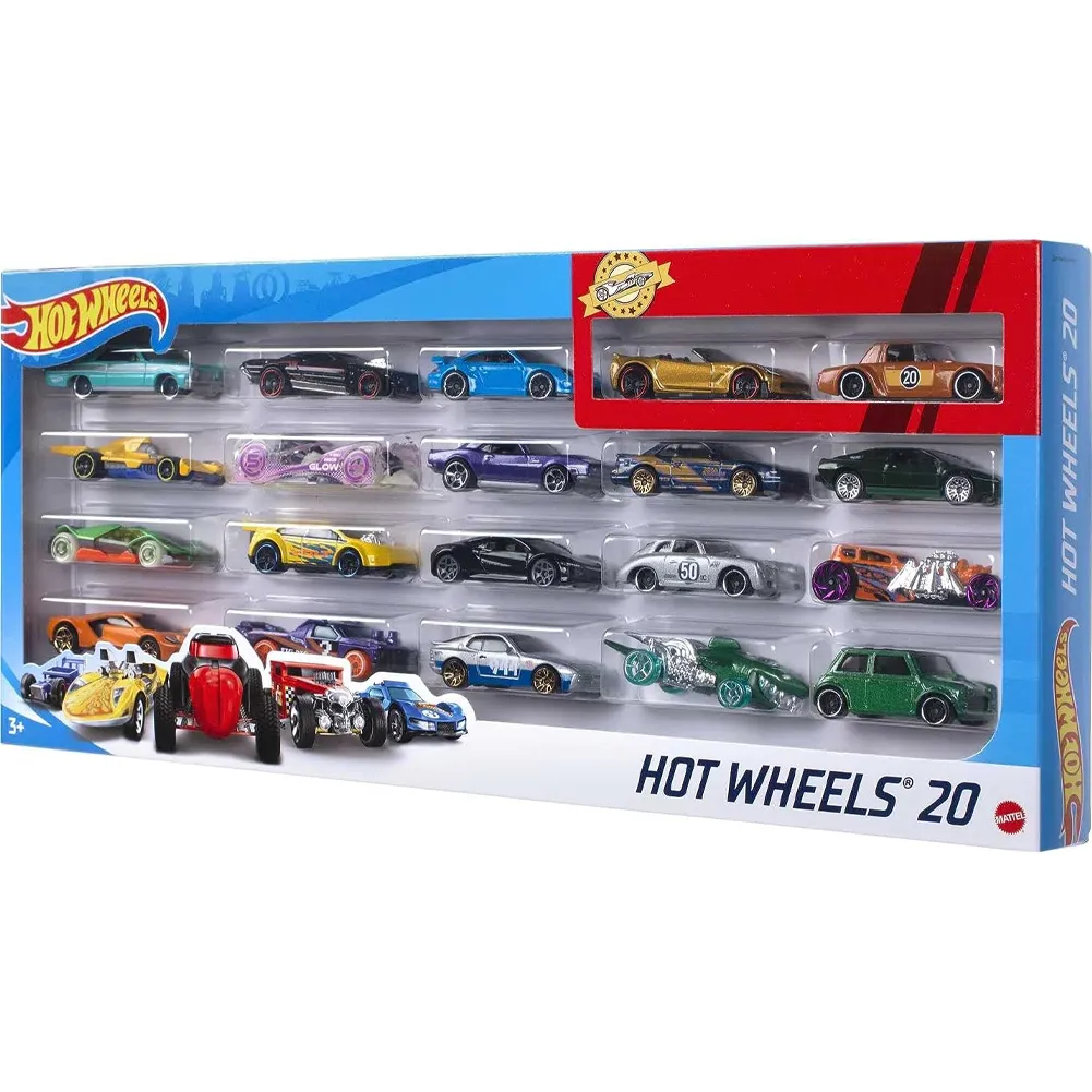 Hot Wheels Set 20 Macchinine Giocattolo per Bambini Scala 1:64 con Decorazioni