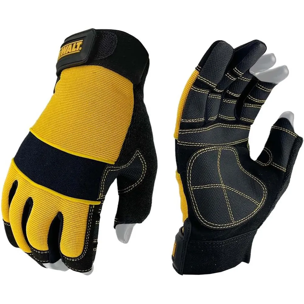 DeWalt Guanti di Protezione Pelle Rinforzata con Fascia Elastica e 3 Dita Aperte