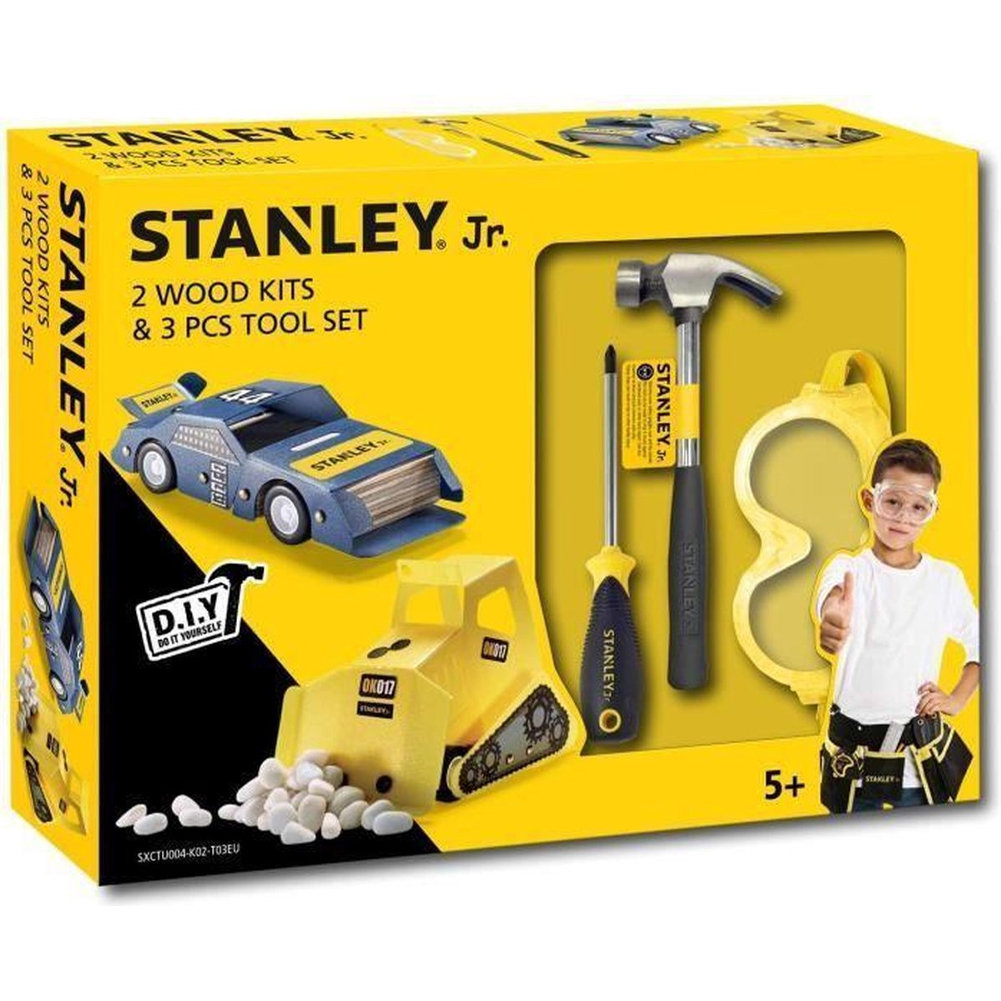 Stanley Jr Set di Attrezzi per Bambini con 2 Veicoli fai da Te e 3 Strumenti