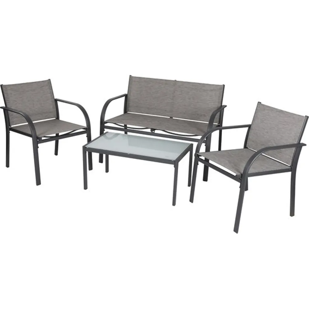 Set in Rattan Grigio da Giardino 4 Posti Divanetto Tavolo Sedie Balcone Terrazza