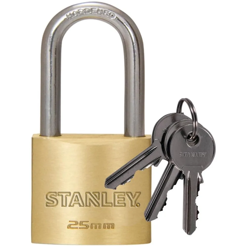 Stanley Lucchetto Sicurezza Arco Lungo in Acciaio Cementato da 25mm con 3 Chiavi