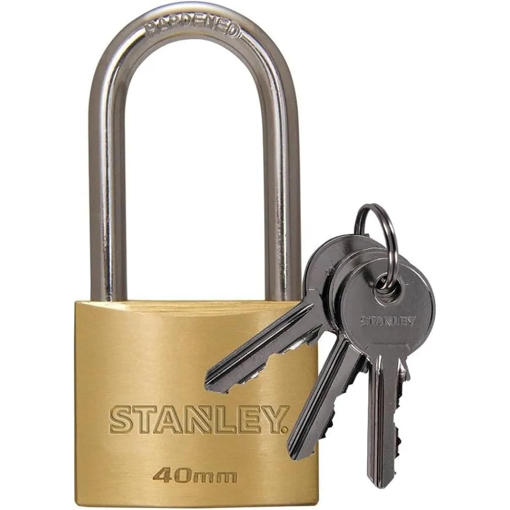 Stanley Lucchetto Sicurezza Arco Lungo in Acciaio Cementato da 40mm con 3 Chiavi