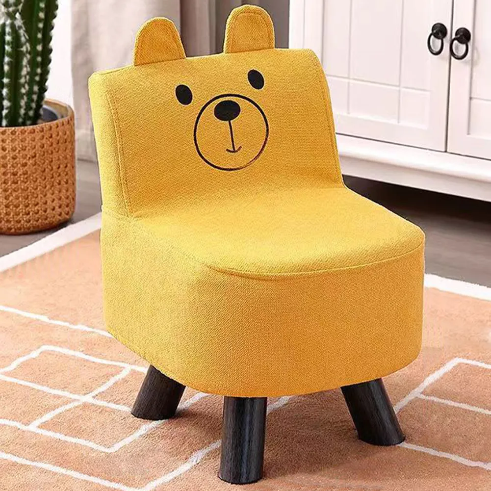 Sedia per Bambini Poltrona Design Orsetto Poggiapiedi Sgabello Morbido Giallo