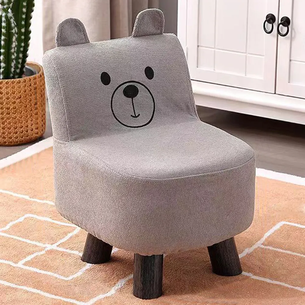 Sedia per Bambini Poltrona Design Orsetto Poggiapiedi Sgabello Morbido Grigio