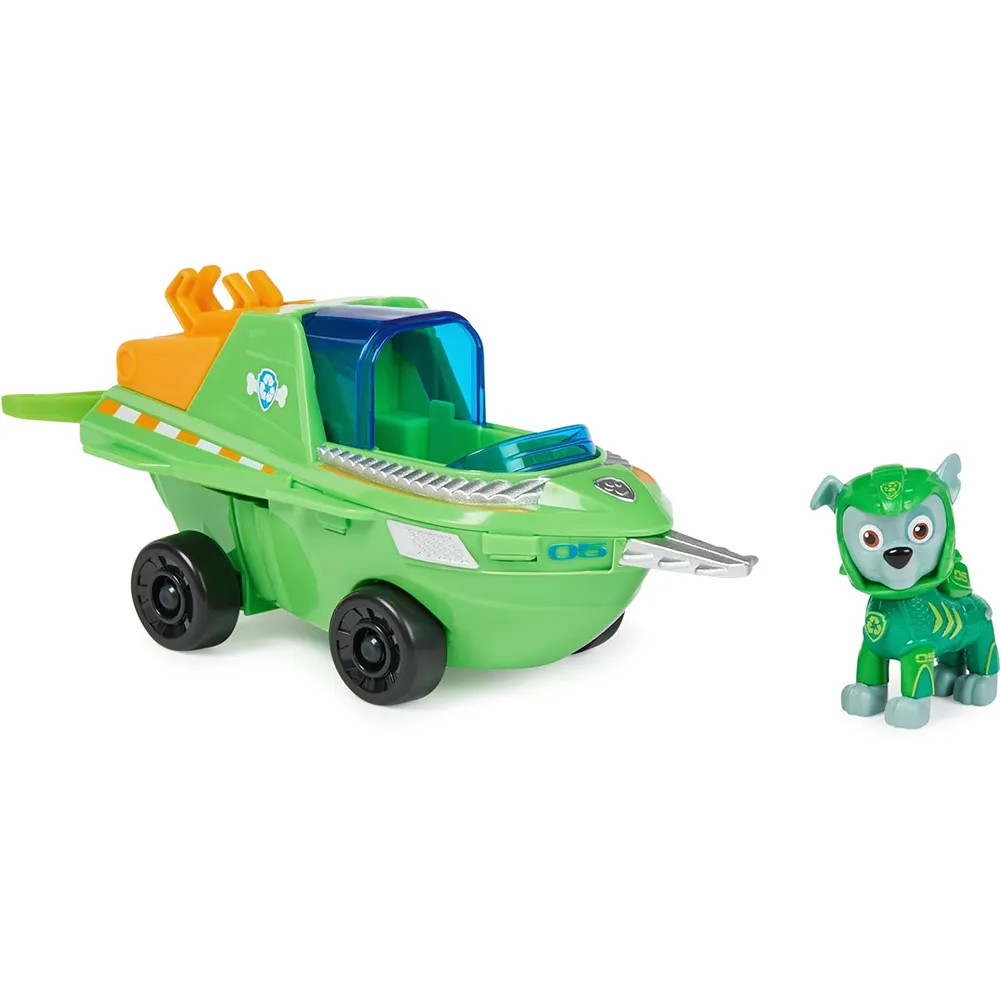 Paw Patrol Aqua Pups Rocky Transforming Sawfish Veicolo Action Figure Idea Regalo