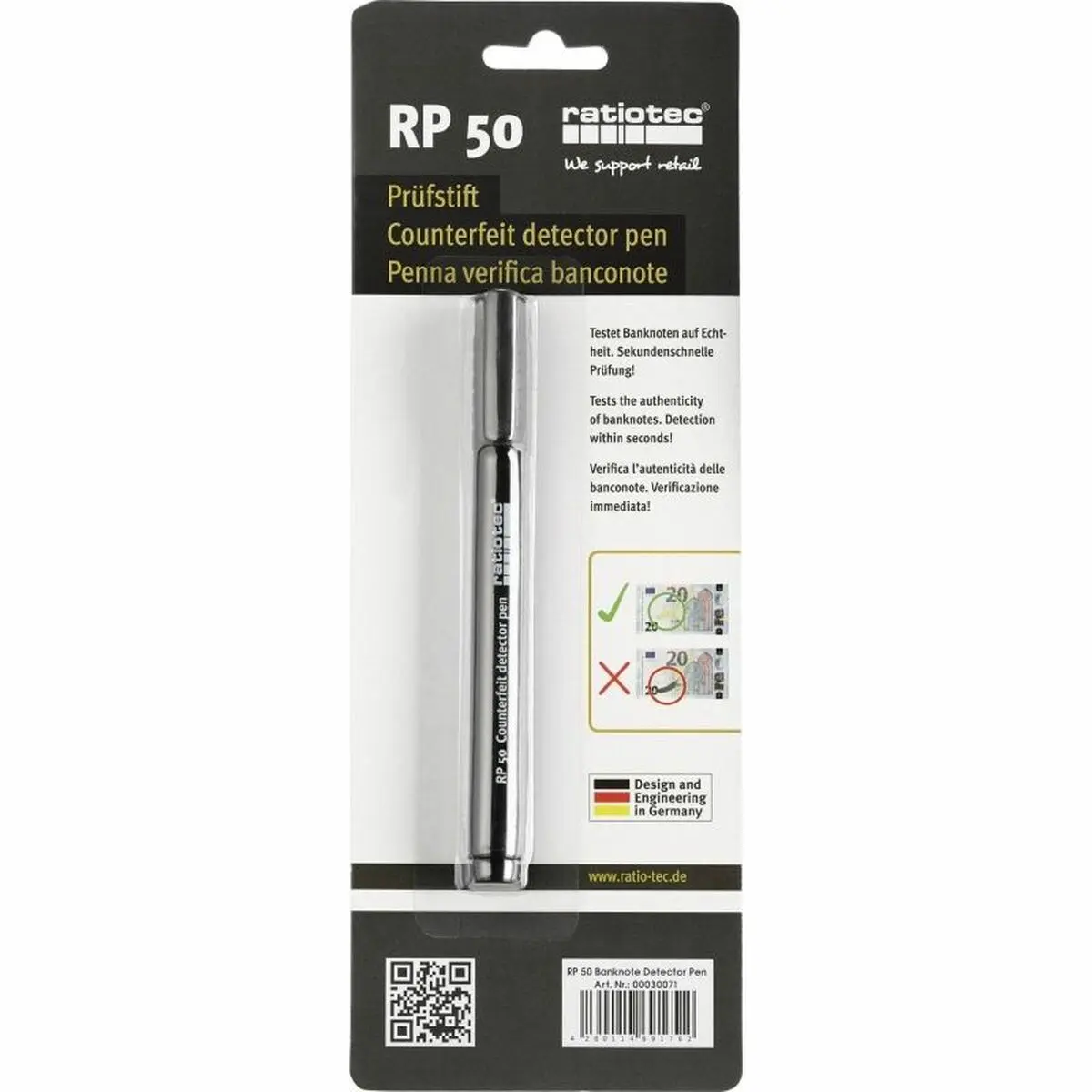 Rilevatore di Banconote False Ratiotec RP 50 Nero