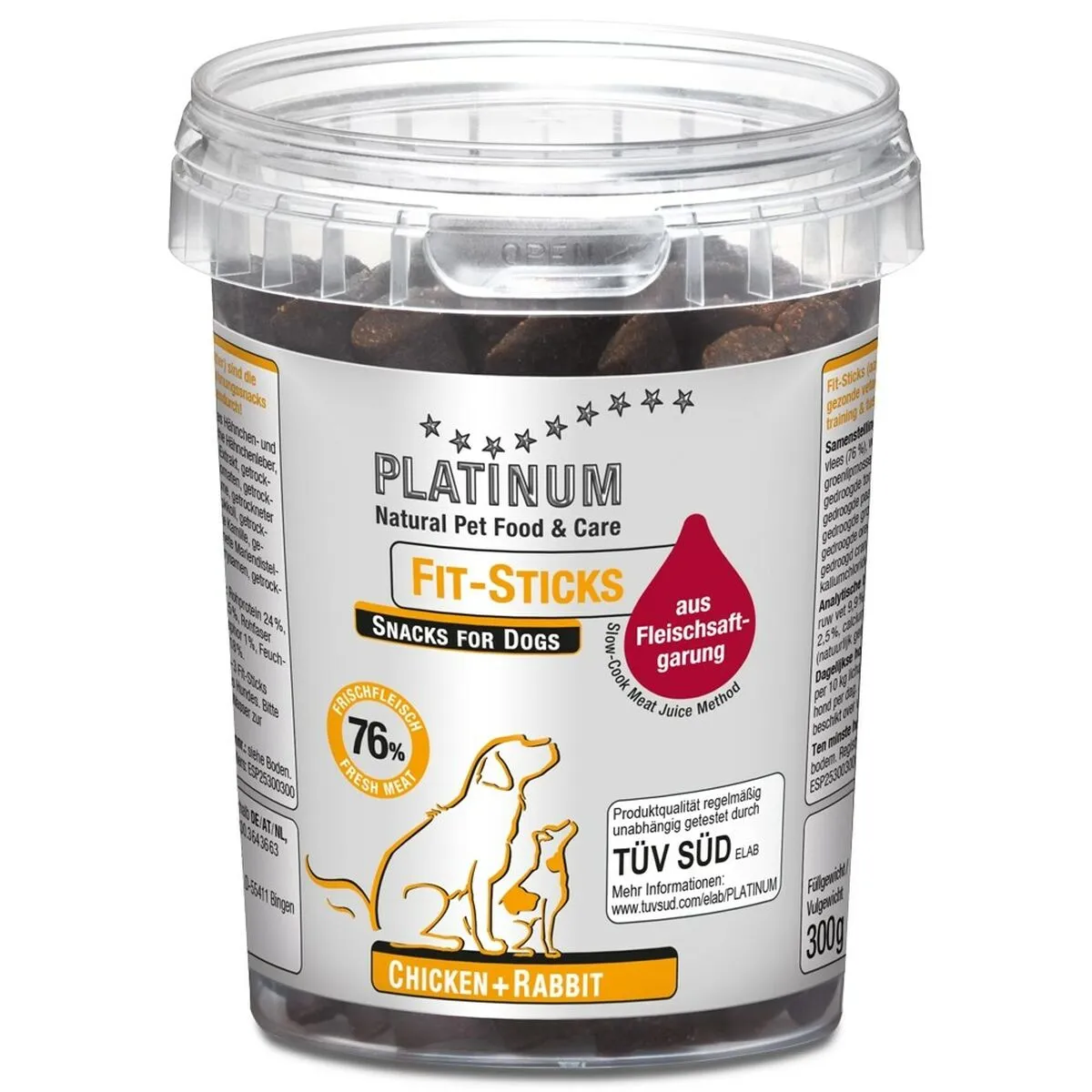 Snack per Cani Platinum Fit-Sticks Chicken + Rabbit 300 ml 300 g Pollo