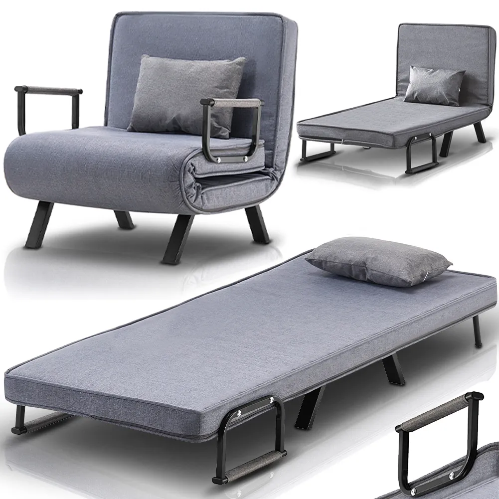 Poltrona Letto Reclinabile Chaise Lounge e Seduta Imbottita Convertibile Grigio (1)