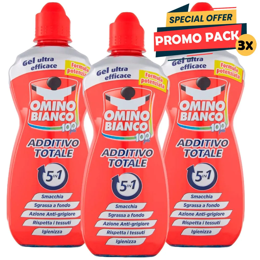 Omino Bianco Additivo Totale Gel 5 Azioni in 1 per Bucato Smacchiante 3 x 900 ml (1)