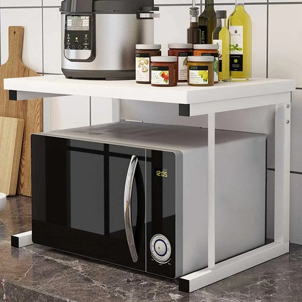 Scaffale Mensola Cucina Mobiletto Porta Microonde Ripiano Metallo Legno Bianco