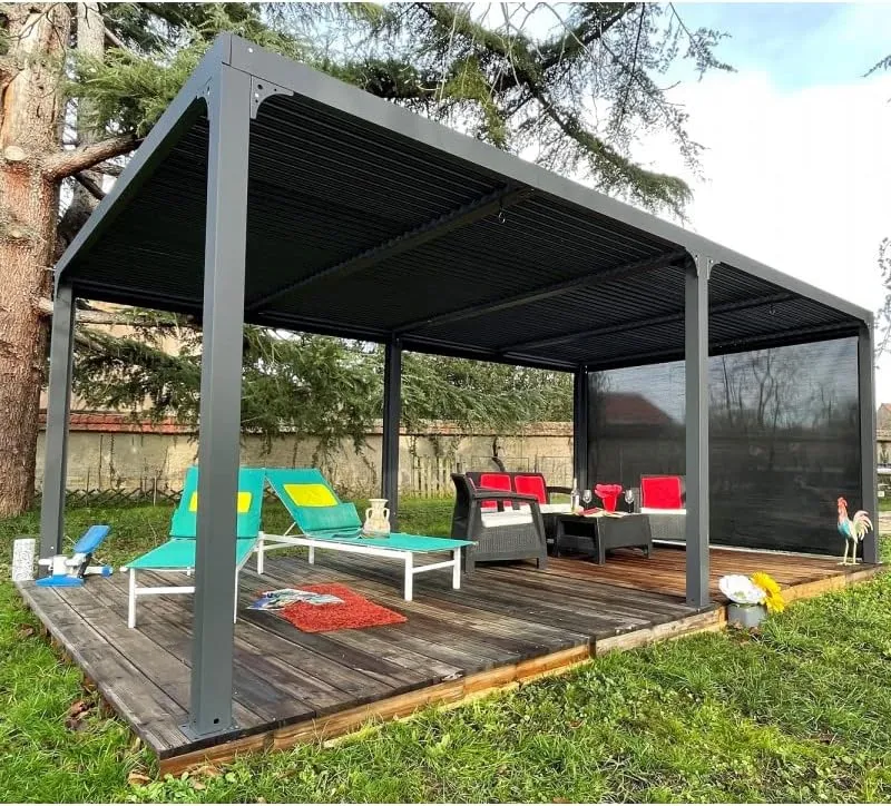 Pergola bioclimatica Foresta gazebo in alluminio, apertura manuale, 360x600 con tenda su lato 360 (1)