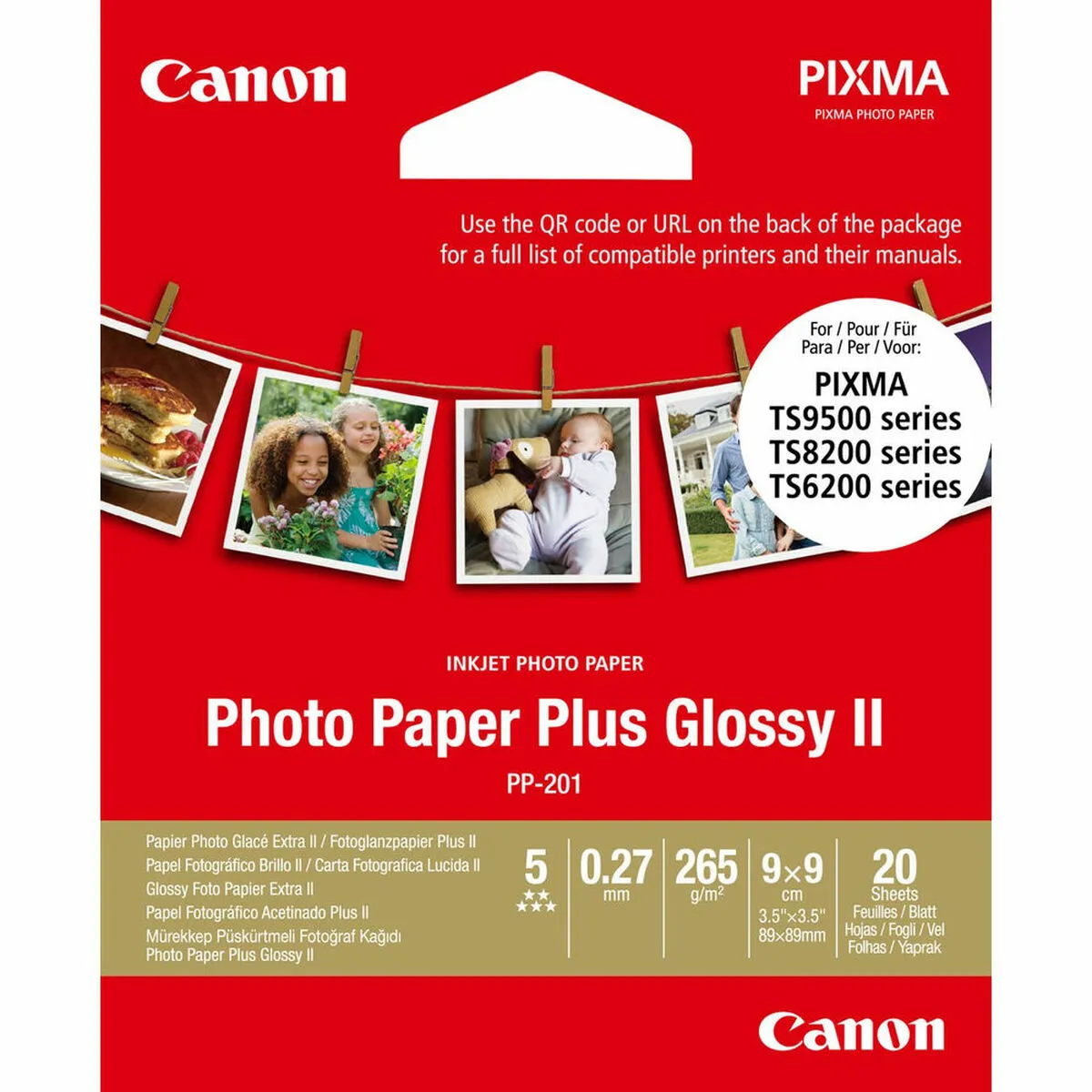 Carta Fotografica Lucida Canon Plus Glossy II 9 x 9 cm