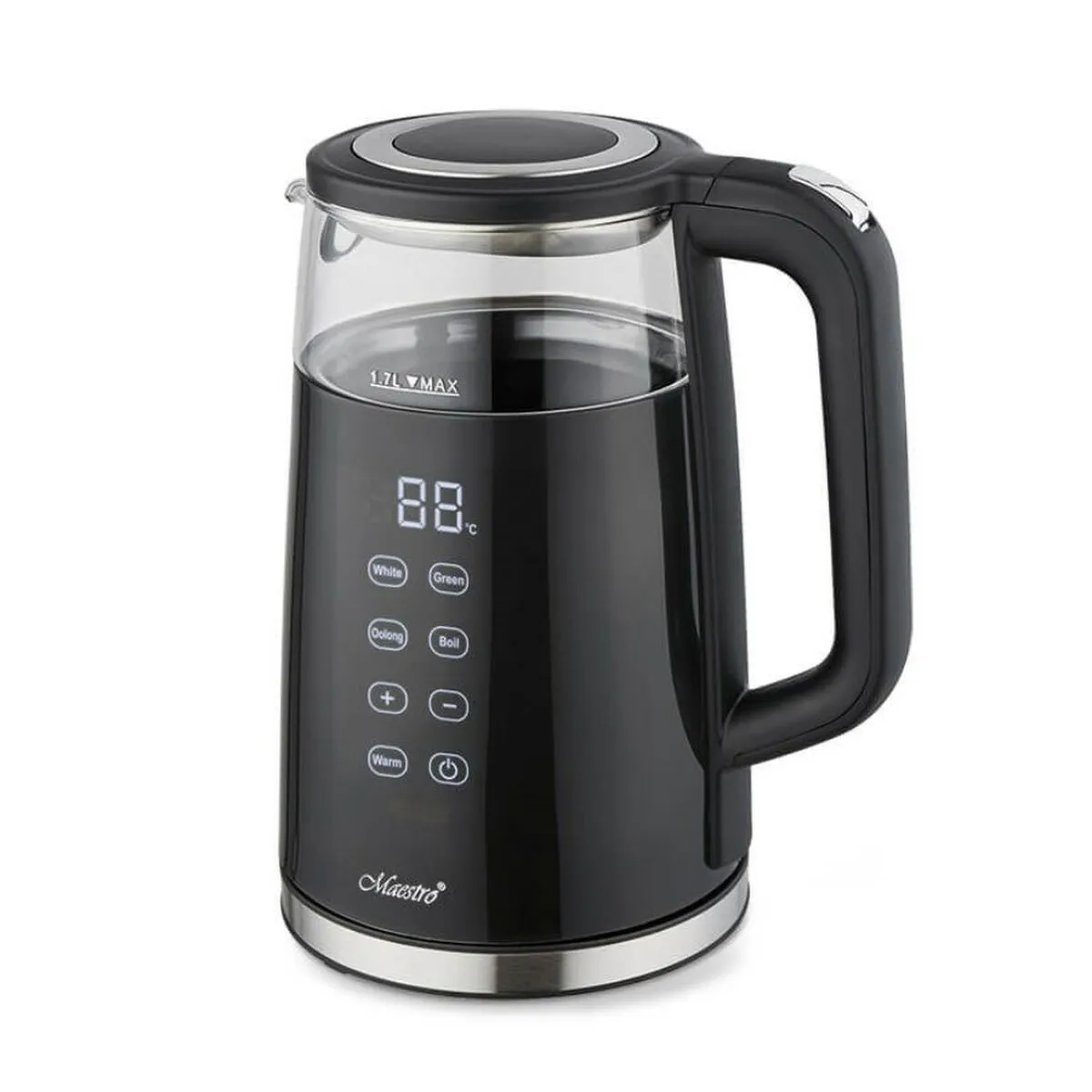 Bollitore Feel Maestro MR-049 Nero Trasparente Cristallo Vetro Borosilicato 2200 W 1,7 L