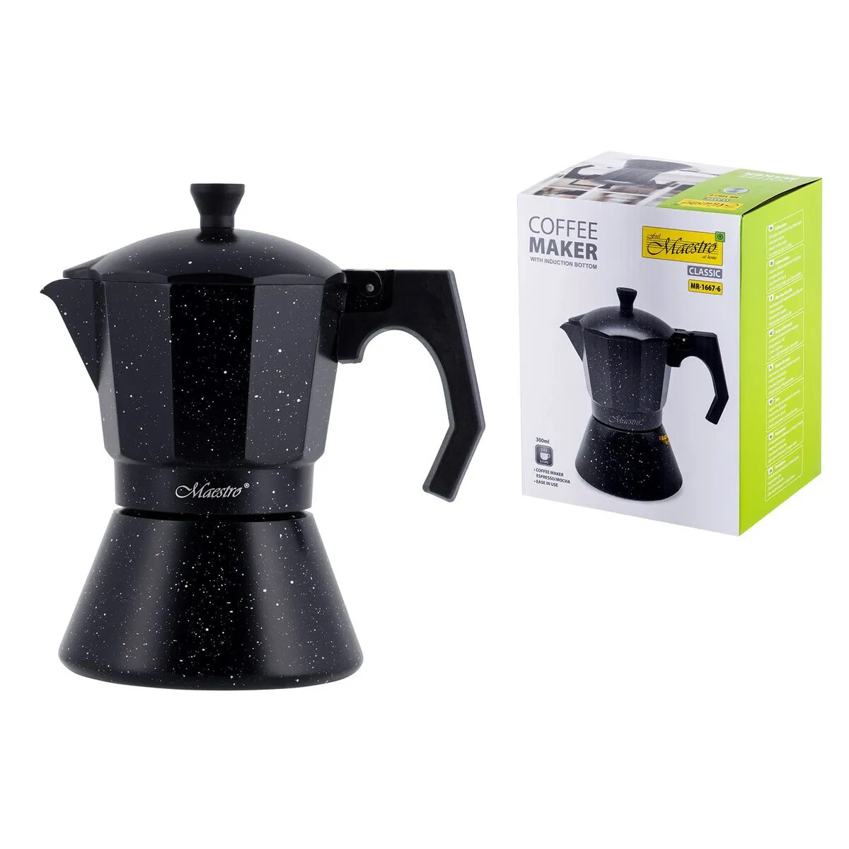 Cafettiera Italiana Feel Maestro MR-1667-6 Nero Granito Alluminio 300 ml 6 Tazze