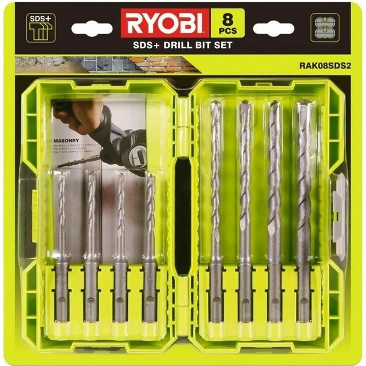 Set di trapani Ryobi RAK08SDS2 8 Pezzi