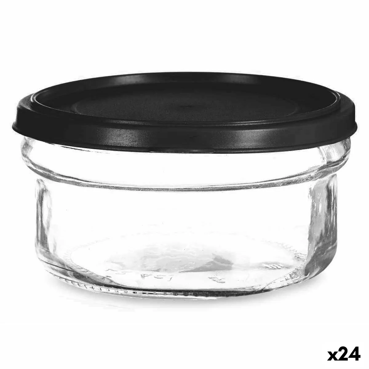 Porta Pranzo Rotondo con Coperchio Nero Trasparente Plastica Vetro 12 x 6 x 12 cm 415 ml