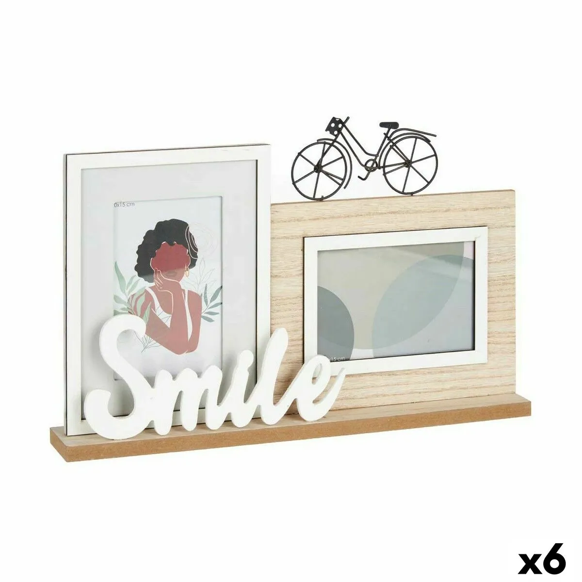 Cornice Portafoto Smile 2 fotos Nero Marrone Legno MDF (6 Unità) (40 x 27 x 6 cm)