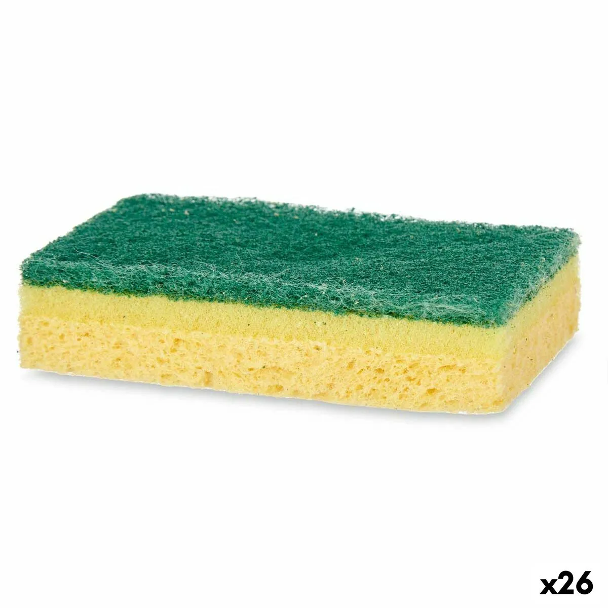 Set di spugne Verde Giallo Cellulosa Fibra abrasiva (10,5 X 6,7 X 2,5 cm) (26 Unità)