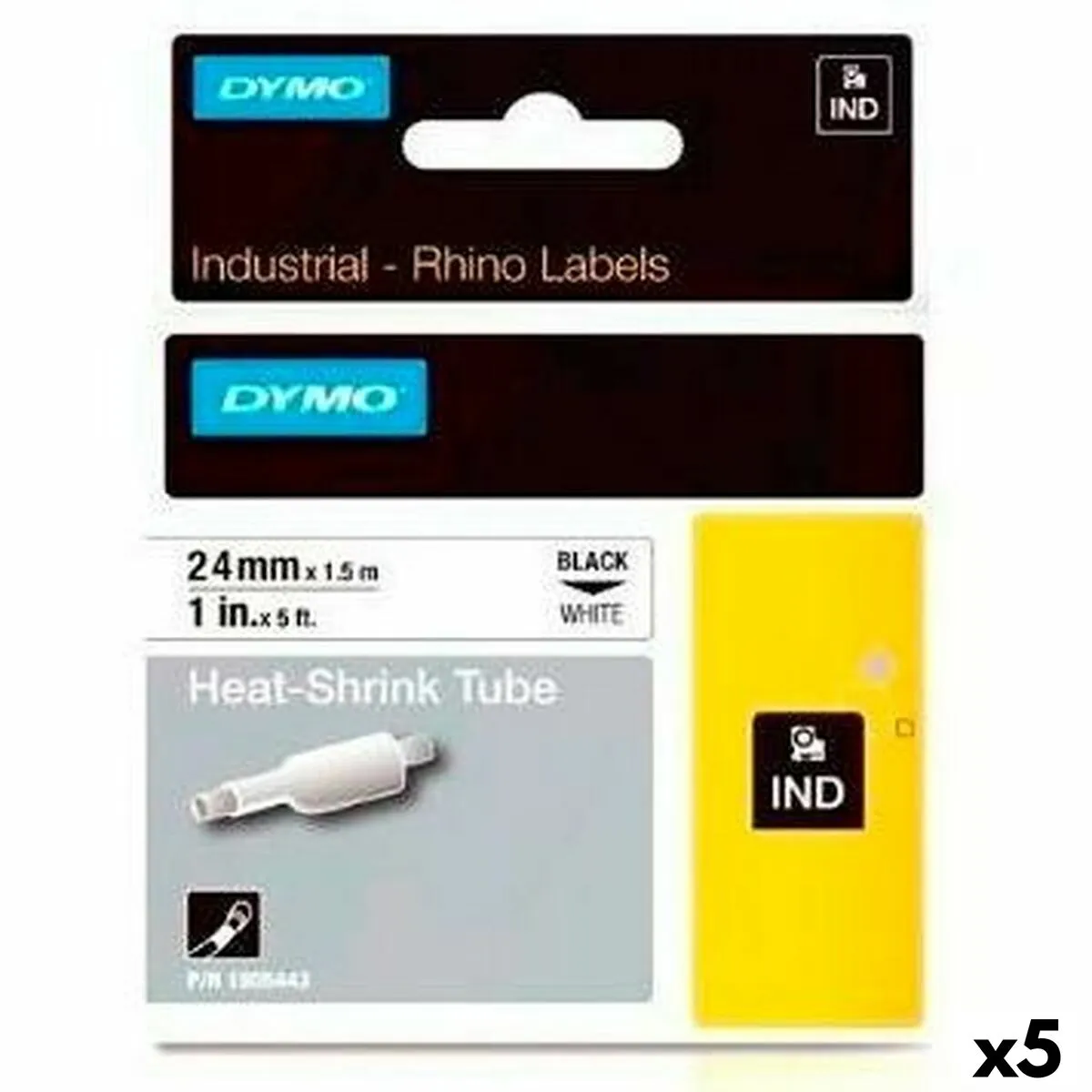 Kit Guaina Termorestringente Rhino Dymo ID1-24 24 x 1,5 mm Nero Bianco (5 Unità)