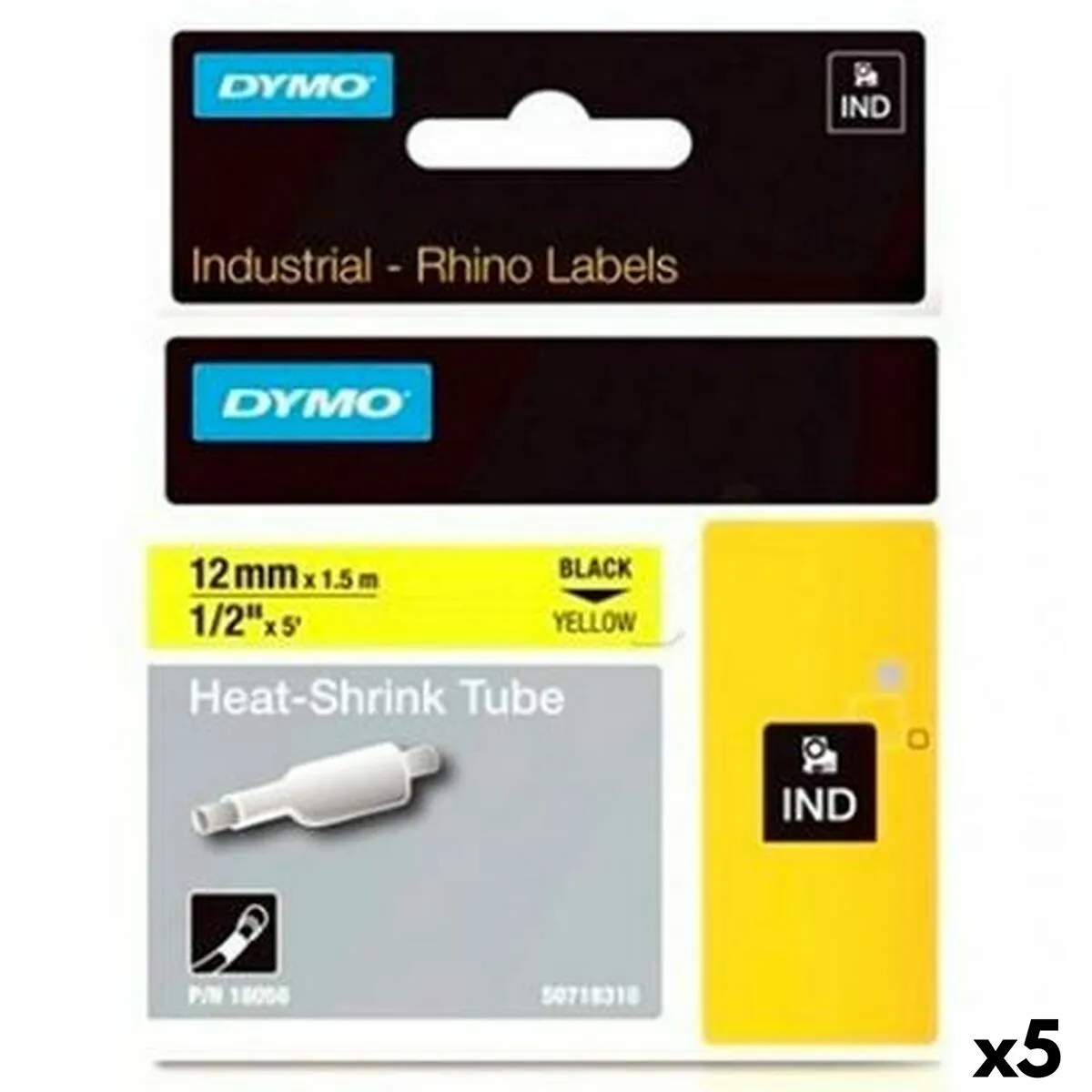 Kit Guaina Termorestringente Rhino Dymo ID1-12 Giallo Nero 12 x 1,5 mm (5 Unità)