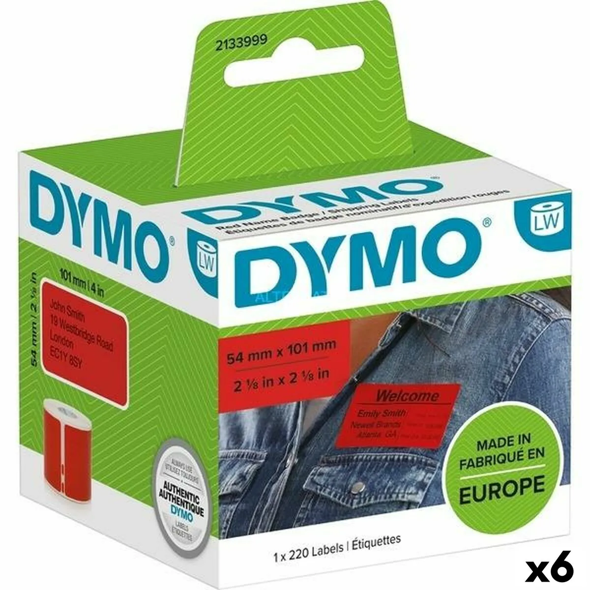 Rotolo di Etichette Dymo Label Writer 54 x 7 mm Rosso 220 Pezzi (6 Unità)