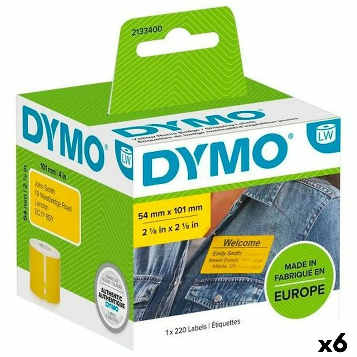 Rotolo di Etichette Dymo Label Writer 54 x 7 mm Giallo 220 Pezzi (6 Unità)