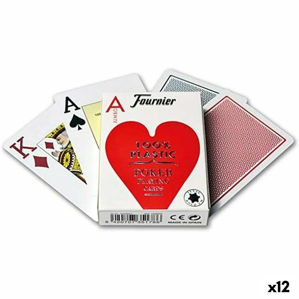 Carte da Gioco da Poker (55 Carte) Fournier Plastica 12 Unità (62,5 x 88 mm)