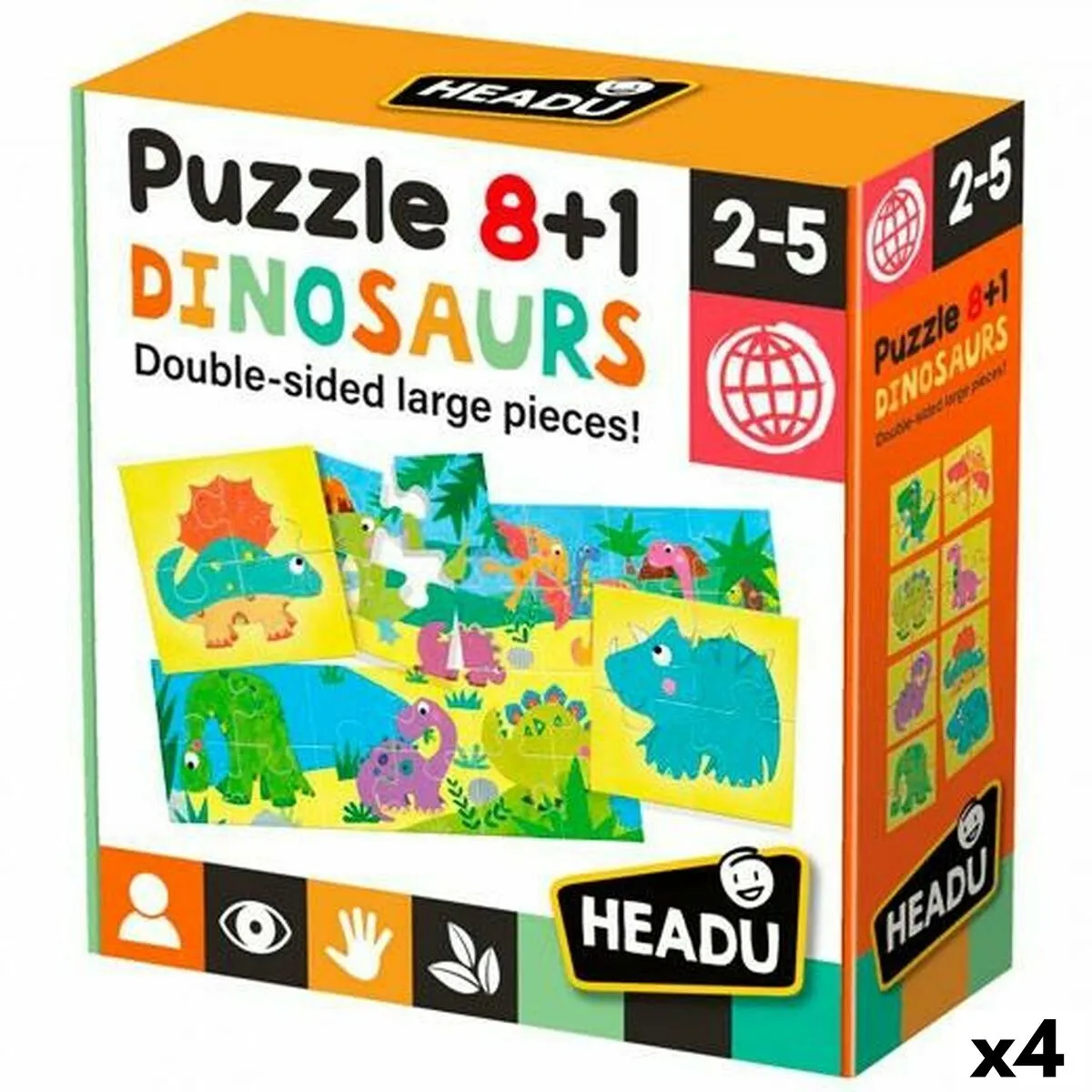 Gioco Educativo Prima Infanzia HEADU Puzzle 8+1 Dinosaurios (4 Unità)