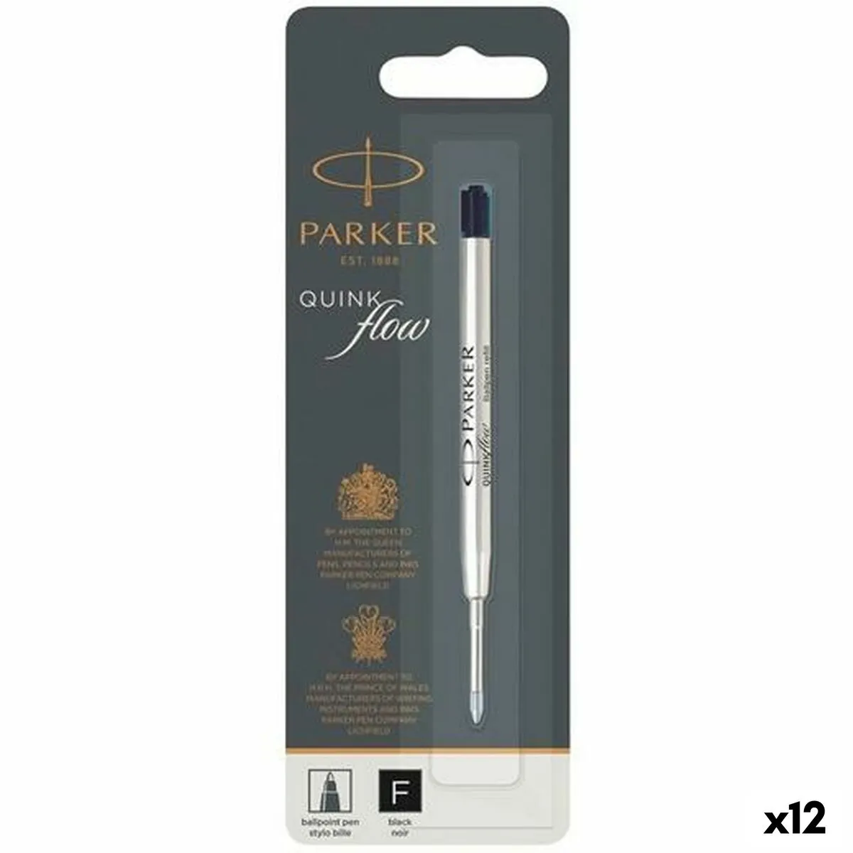 Cartuccia di ricambio per penna Parker Quink Flow Nero 0,8 mm (12 Unità)