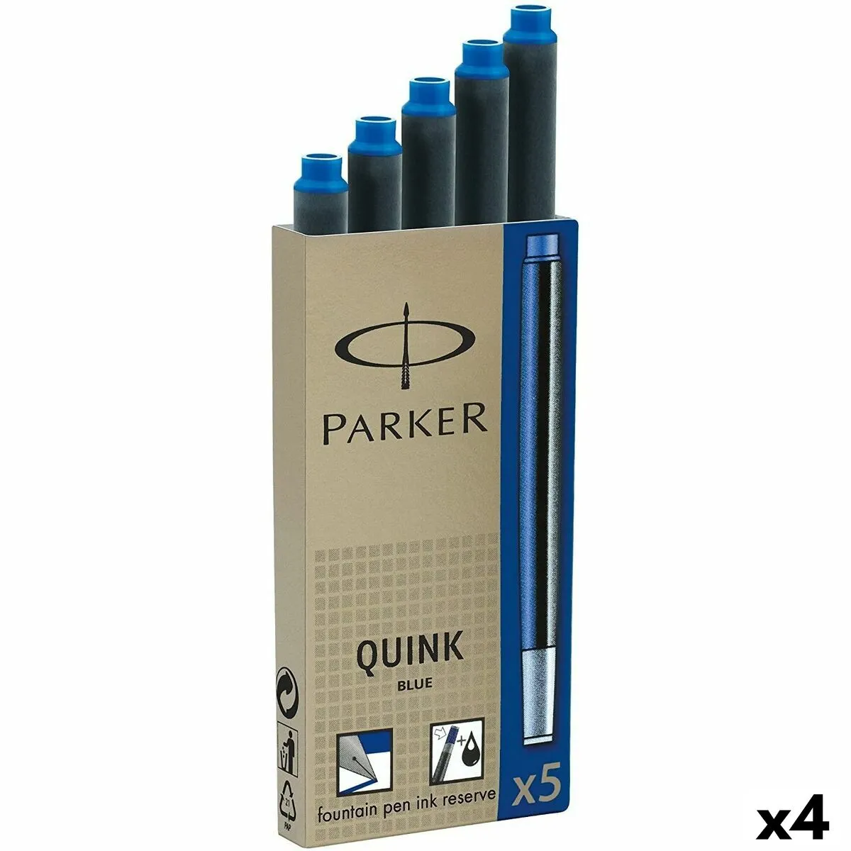 Ricarica di inchiostro per penna Parker Quink Ink 5 Pezzi 0,7 mm Azzurro (4 Unità)