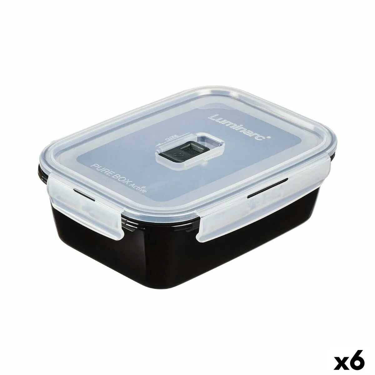 Porta pranzo Ermetico Luminarc Pure Box Nero 1,22 L Vetro (6 Unità)