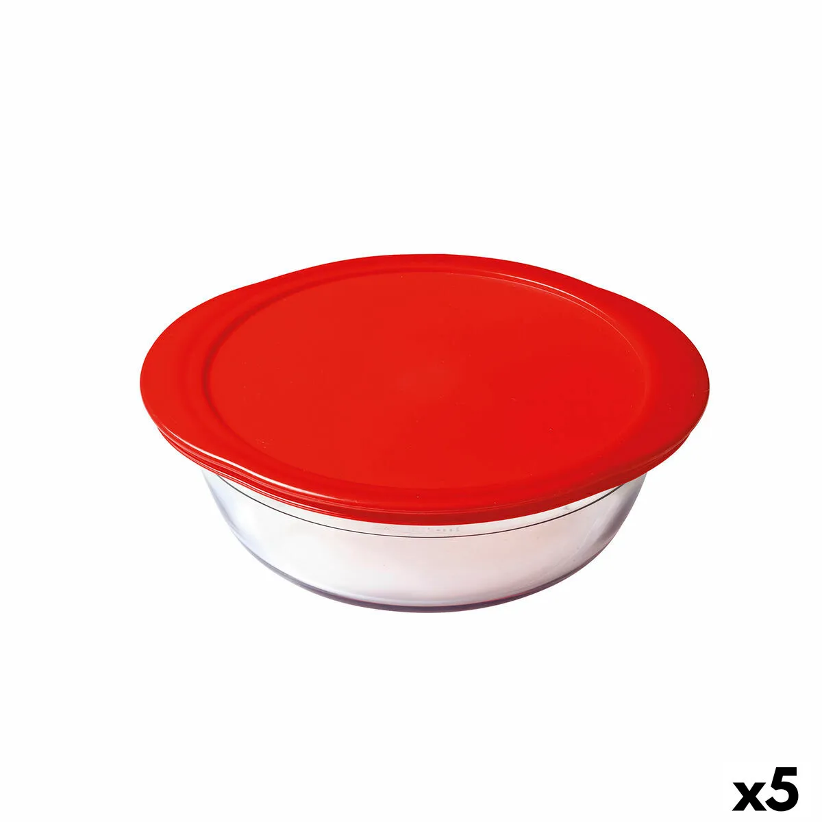 Porta Pranzo Rotondo con Coperchio Ô Cuisine Cook & Store Rosso 350 ml 15 x 15 x 5 cm Silicone Vetro (5 Unità)