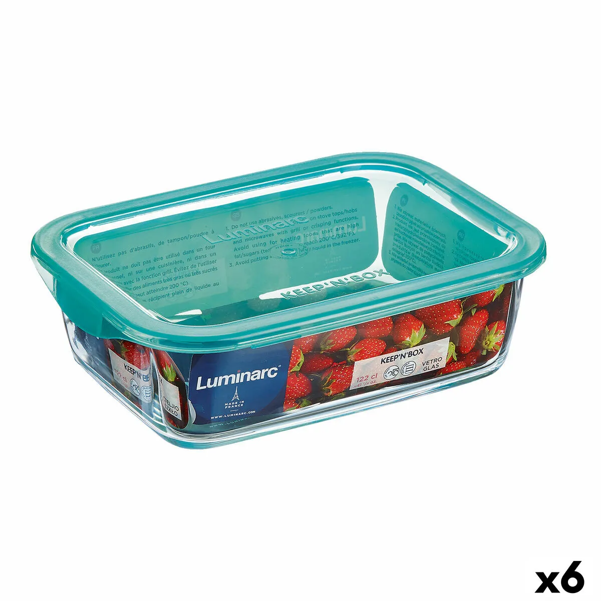 Portapranzo Rettangolare con Coperchio Luminarc Keep'n Lagon 12 x 8,5 x 5,4 cm Turchese 380 ml Vetro (6 Unità)