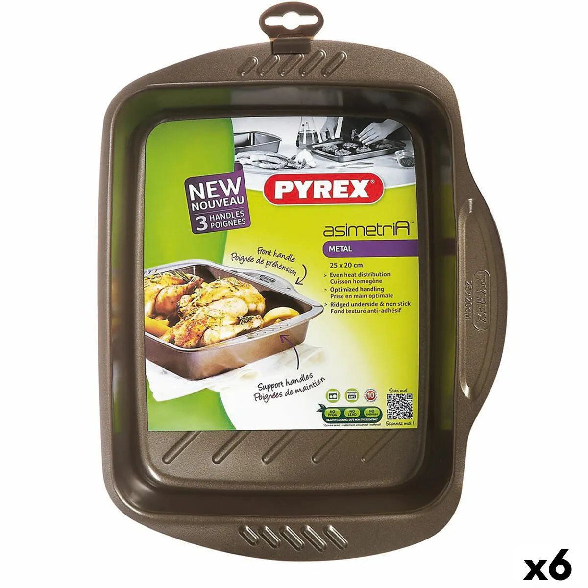 Pirofila da Forno Pyrex Asimetria Rettangolare Metallo 25 x 20 cm (6 Unità)