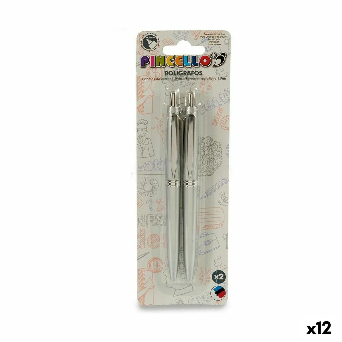 Set di Penne 0,5 mm Argentato Plastica (12 Unità)