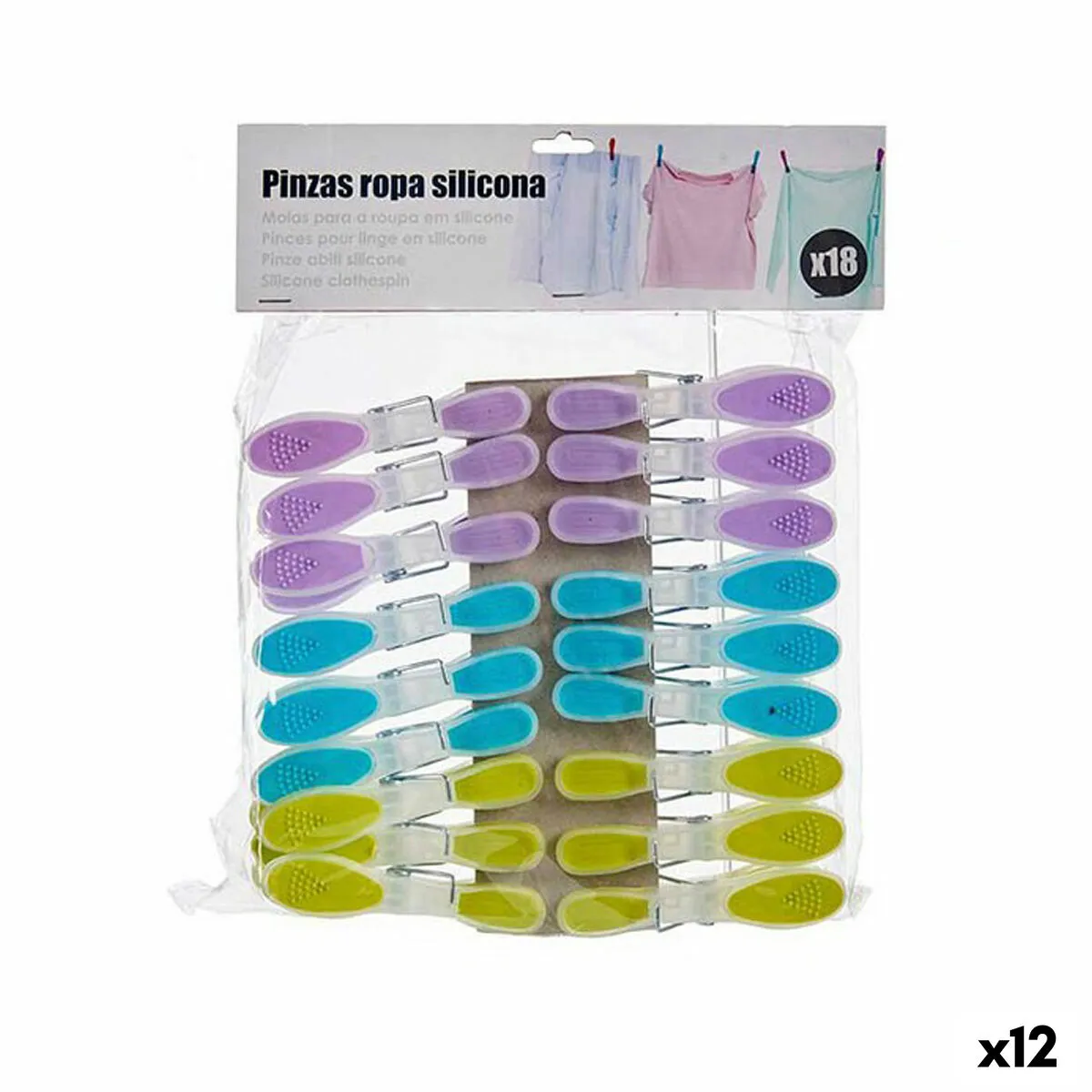 Mollette per Panni Multicolore Metallo Silicone Plastica (12 Unità)