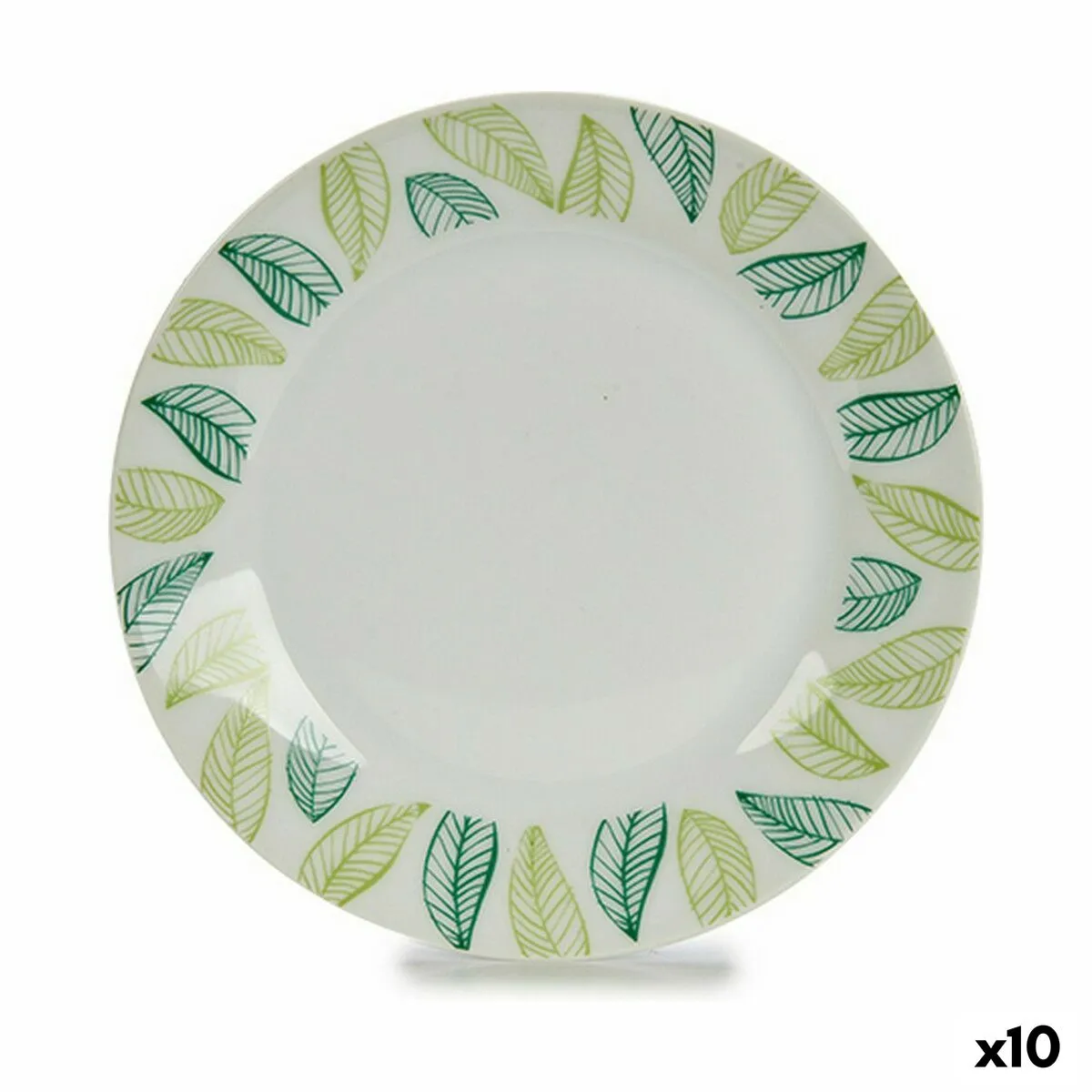 Piatto da Dolce Fogli Bianco Verde Ø 19 cm Porcellana (10 Unità)