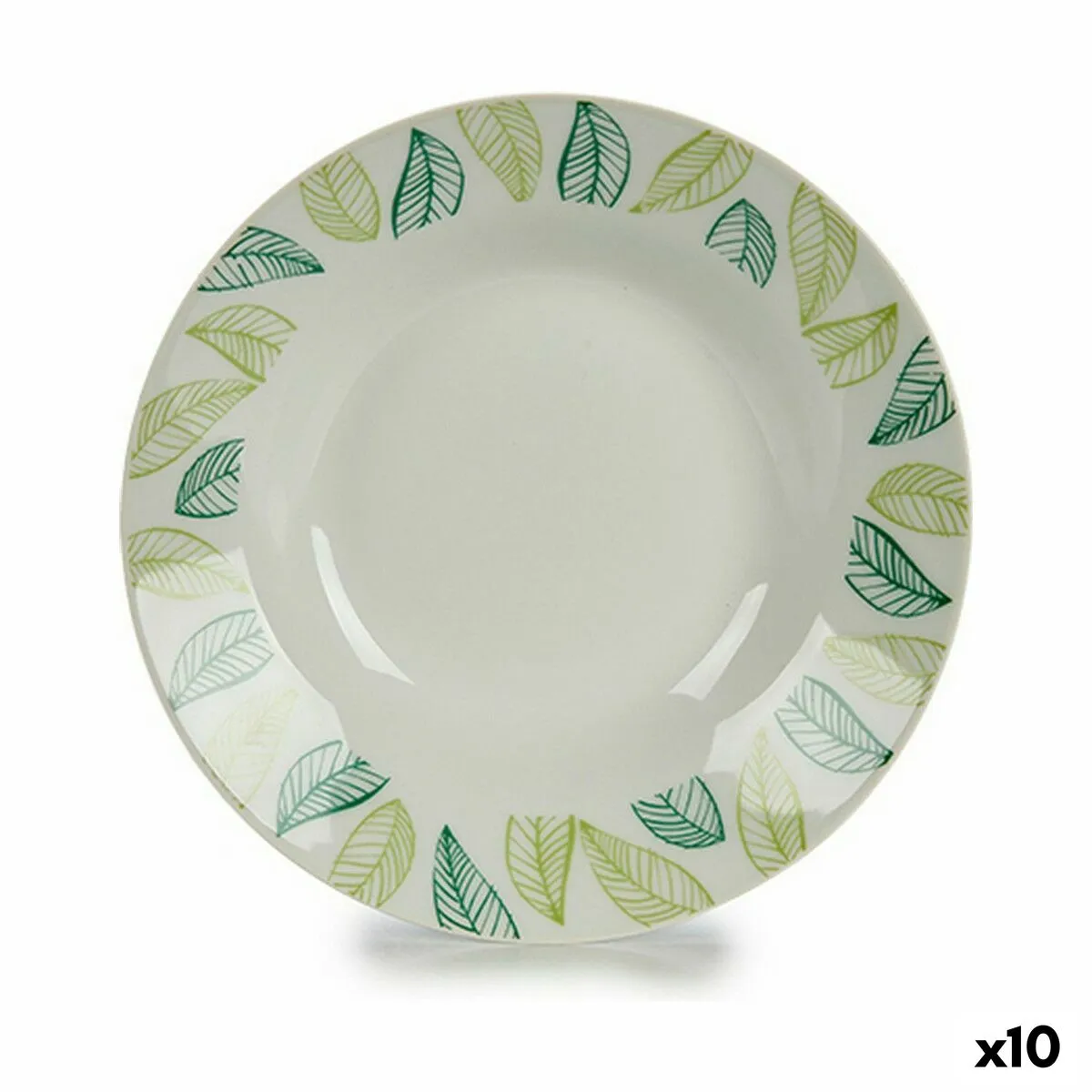 Piatto Fondo Bianco Verde Ø 20,6 cm Fogli Porcellana (10 Unità)