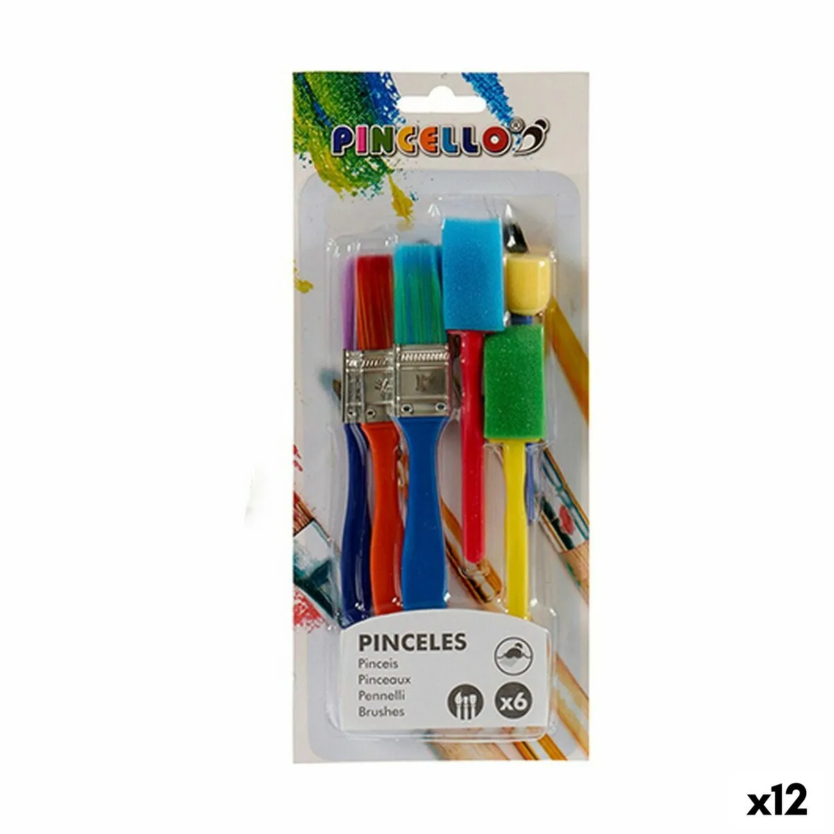 Pennelli Multicolore Set Spugna Capelli Latta Plastica (12 Unità)