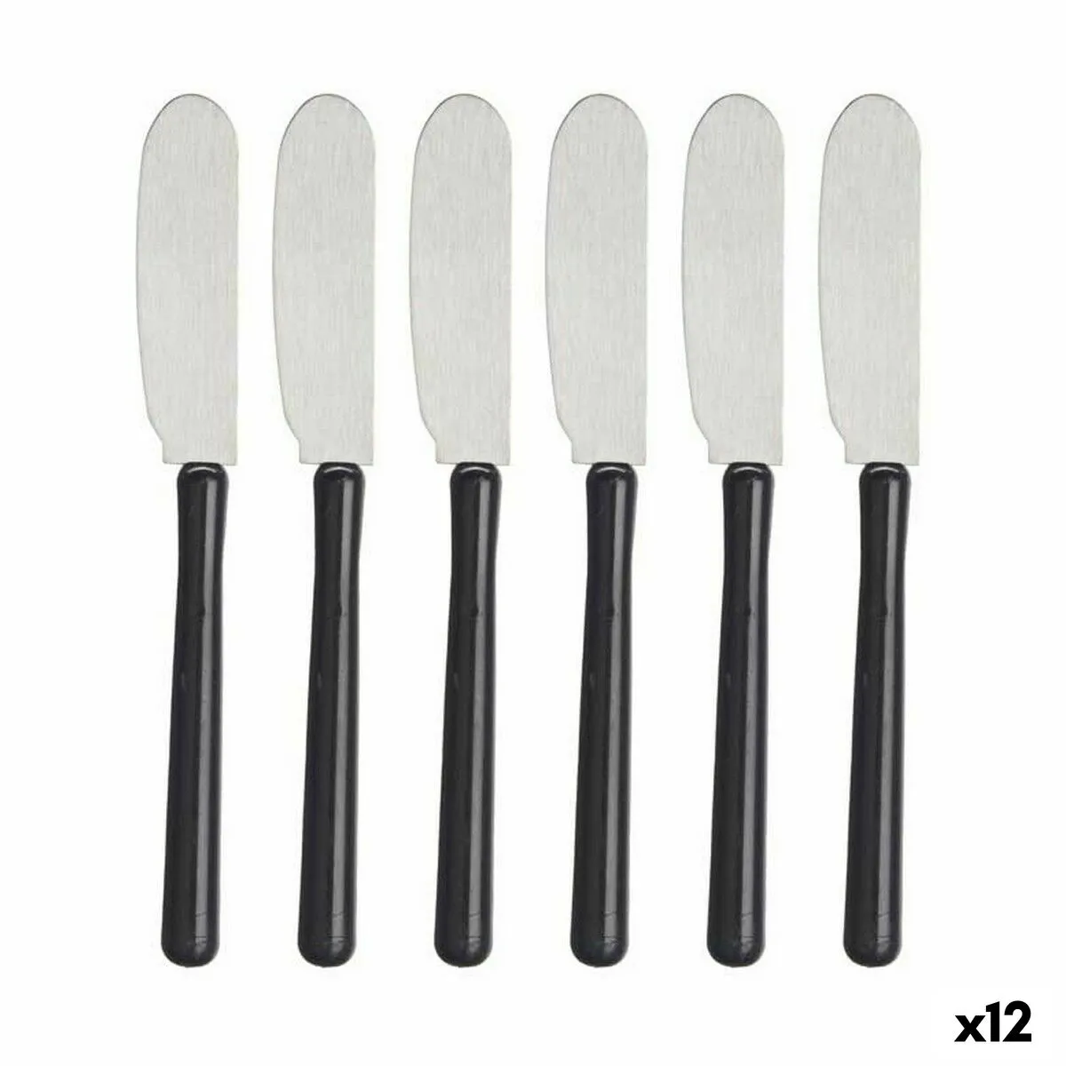 Set Coltello per Spalmare Argentato Nero Acciaio inossidabile Plastica (12 Unità)