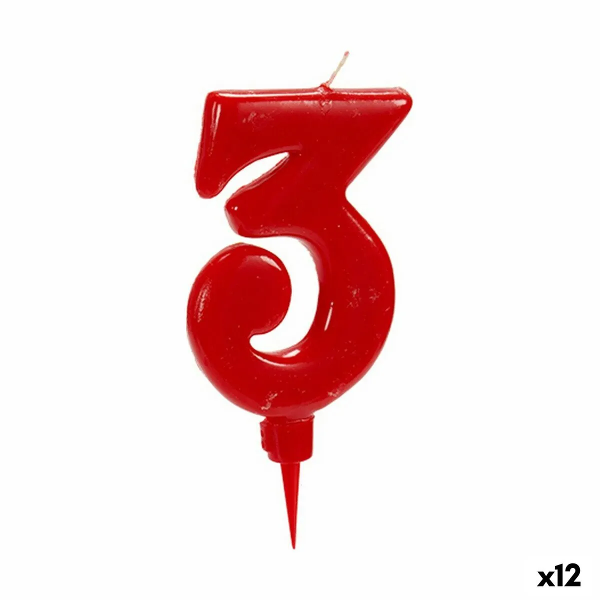 Candela Rosso Compleanno Numeri 3 (12 Unità)